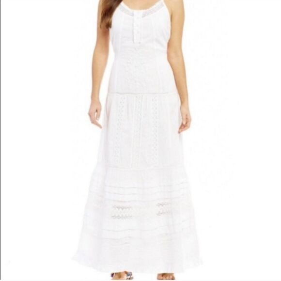 Chelsea & Violet Dresses & Skirts - Chelsea & Violet Embroidered white cotton and lace sleeveless tiered maxi dress